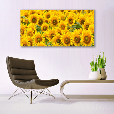 Tableaux sur verre acrylique Tournesol floral jaune brun vert
