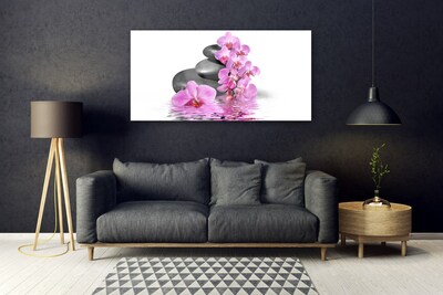 Tableaux sur verre acrylique Fleurs pierres floral rose gris