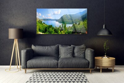 Tableaux sur verre acrylique Forêt lac montagnes paysage vert bleu