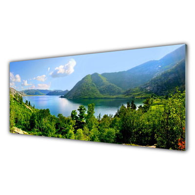 Tableaux sur verre acrylique Forêt lac montagnes paysage vert bleu
