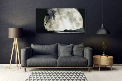 Tableaux sur verre acrylique Nuit lune palme paysage noir gris blanc