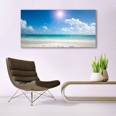 Tableaux sur verre acrylique Mer plage soleil paysage blanc bleu