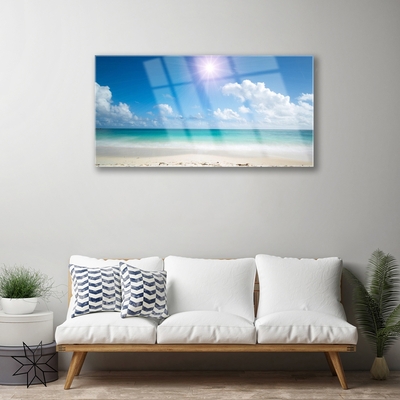 Tableaux sur verre acrylique Mer plage soleil paysage blanc bleu