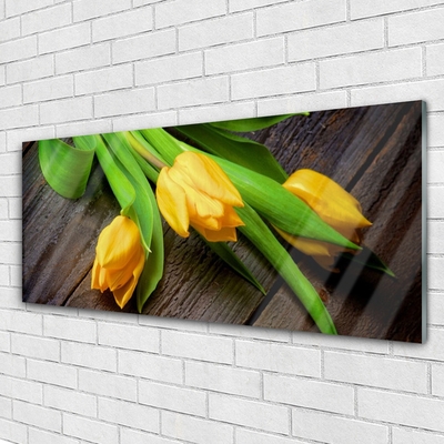 Tableaux sur verre acrylique Tulipes floral jaune vert