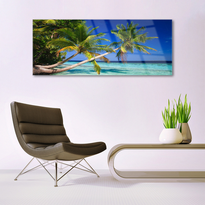 Tableaux sur verre acrylique Palmiers mer paysage vert bleu brun