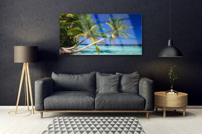 Tableaux sur verre acrylique Palmiers mer paysage vert bleu brun