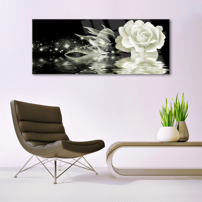 Tableaux sur verre acrylique Rose floral blanc noir