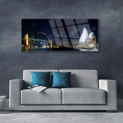 Tableaux sur verre acrylique Sydney pont ville architecture blanc bleu noir