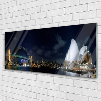 Tableaux sur verre acrylique Sydney pont ville architecture blanc bleu noir
