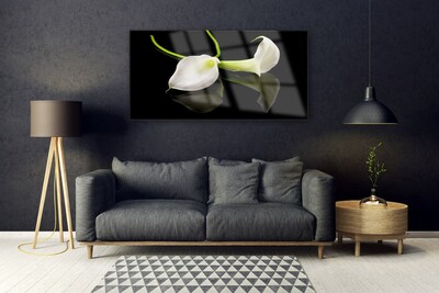 Tableaux sur verre acrylique Fleurs floral blanc noir