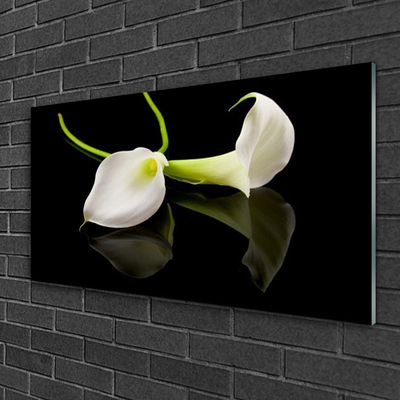 Tableaux sur verre acrylique Fleurs floral blanc noir