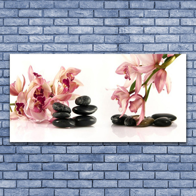 Tableaux sur verre acrylique Fleurs pierres art brun noir blanc