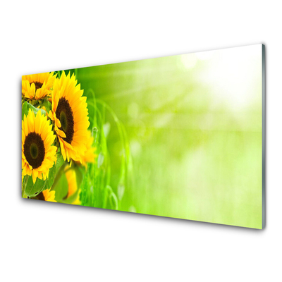 Tableaux sur verre acrylique Tournesol floral brun jaune vert