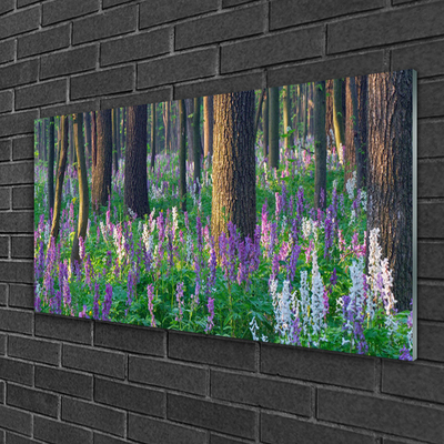 Tableaux sur verre acrylique Forêt fleurs nature violet vert brun