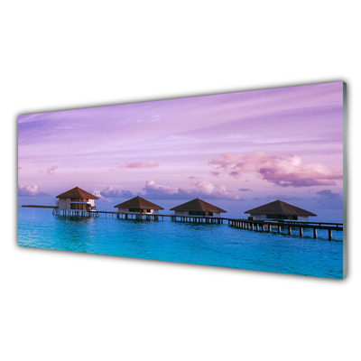Tableaux sur verre acrylique Mer architecture bleu brun rose