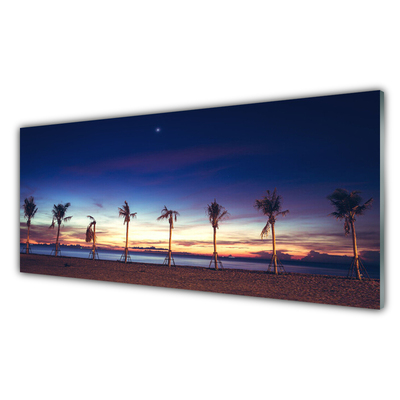 Tableaux sur verre acrylique Palmiers plage mer paysage brun bleu