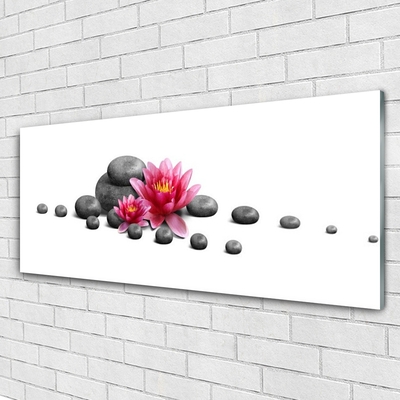 Tableaux sur verre acrylique Fleurs pierres art rouge gris blanc