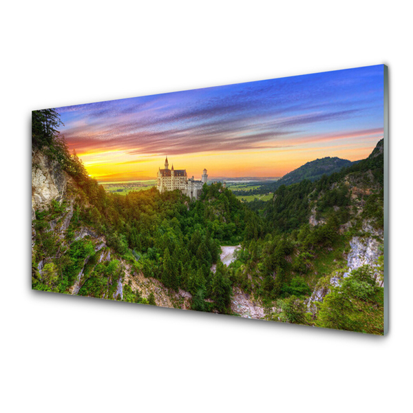 Tableaux sur verre acrylique Montagnes paysage vert gris jaune violet