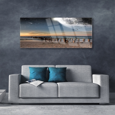 Tableaux sur verre acrylique Mer plage paysage brun noir bleu