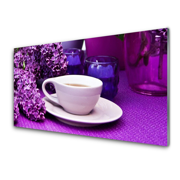 Tableaux sur verre acrylique Fleurs tasse floral blanc rose violet