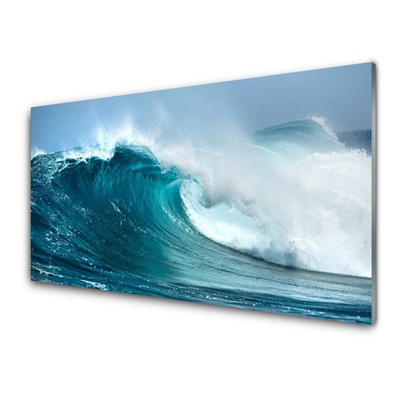 Tableaux sur verre acrylique Vague paysage bleu blanc