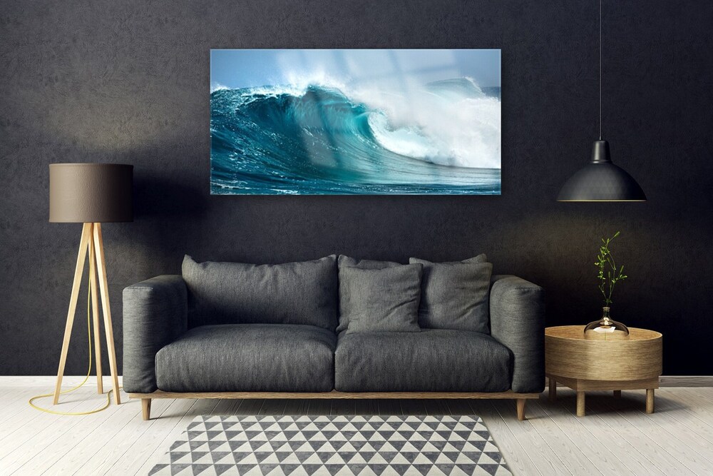 Image sur verre Tableau Vague paysage bleu blanc