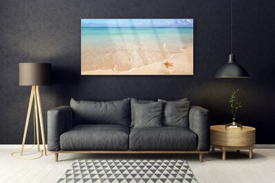 Tableaux sur verre acrylique Mer plage étoile de mer paysage bleu brun