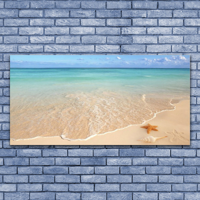 Tableaux sur verre acrylique Mer plage étoile de mer paysage bleu brun