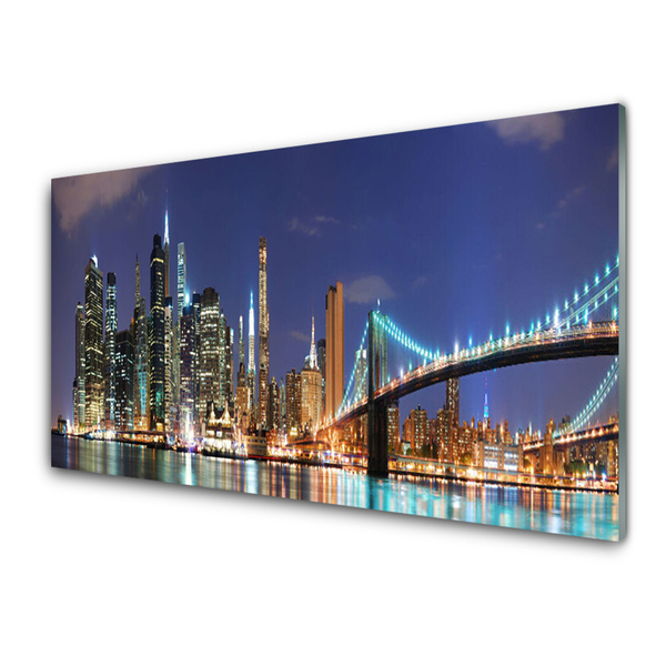 Tableaux sur verre acrylique Pont ville architecture gris brun violet jaune