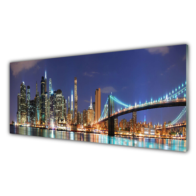 Tableaux sur verre acrylique Pont ville architecture gris brun violet jaune