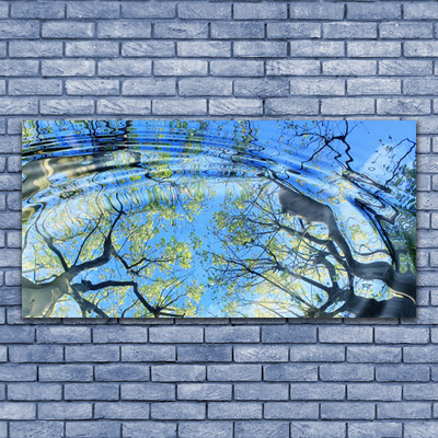 Tableaux sur verre acrylique Eau arbres art bleu brun
