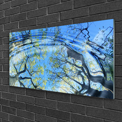 Tableaux sur verre acrylique Eau arbres art bleu brun