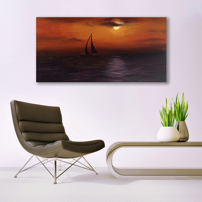 Tableaux sur verre acrylique Mer bateau paysage jaune noir gris