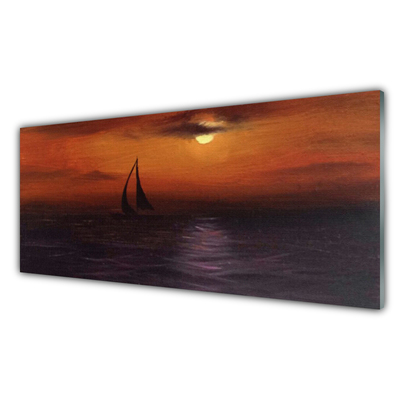 Tableaux sur verre acrylique Mer bateau paysage jaune noir gris