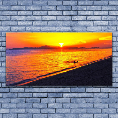 Tableaux sur verre acrylique Mer soleil plage paysage jaune gris violet