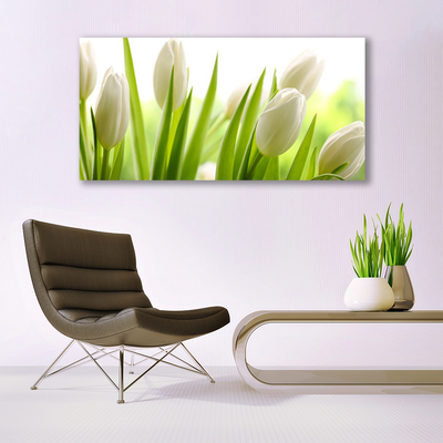 Tableaux sur verre acrylique Tulipes floral blanc vert