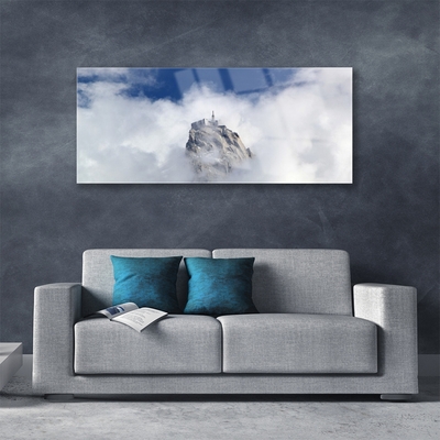 Tableaux sur verre acrylique Montagnes nuages paysage blanc gris bleu