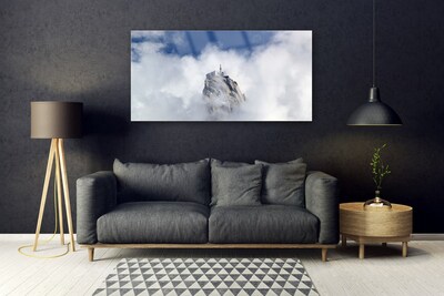 Tableaux sur verre acrylique Montagnes nuages paysage blanc gris bleu