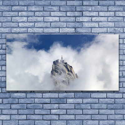 Tableaux sur verre acrylique Montagnes nuages paysage blanc gris bleu