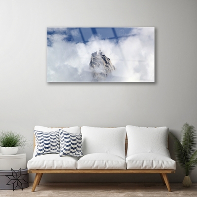 Tableaux sur verre acrylique Montagnes nuages paysage blanc gris bleu