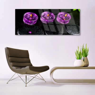 Tableaux sur verre acrylique Bougies pierres art rose noir