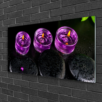 Tableaux sur verre acrylique Bougies pierres art rose noir
