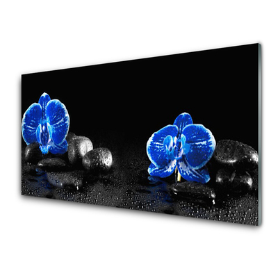 Tableaux sur verre acrylique Fleurs pierres floral bleu noir