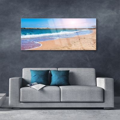 Tableaux sur verre acrylique Mer plage paysage bleu brun