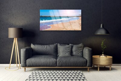 Tableaux sur verre acrylique Mer plage paysage bleu brun