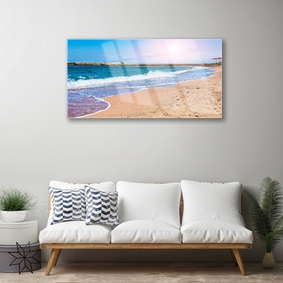 Tableaux sur verre acrylique Mer plage paysage bleu brun