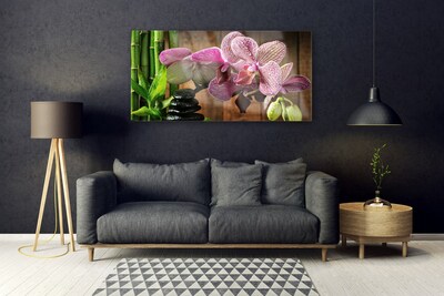 Tableaux sur verre acrylique Fleurs bambou pierres floral vert noir rose