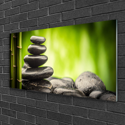 Tableaux sur verre acrylique Bambou pierres art vert gris