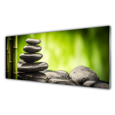 Tableaux sur verre acrylique Bambou pierres art vert gris