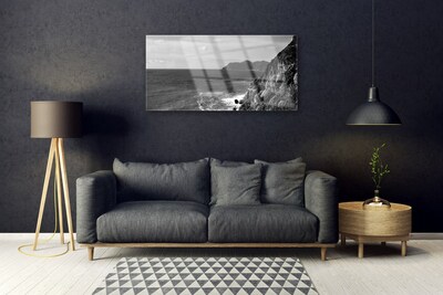 Tableaux sur verre acrylique Mer montagnes paysage gris